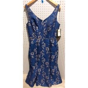 Sangria Dress Size 12 Sleeveless Formal Mermaid Blue Floral Wedding Prom Party